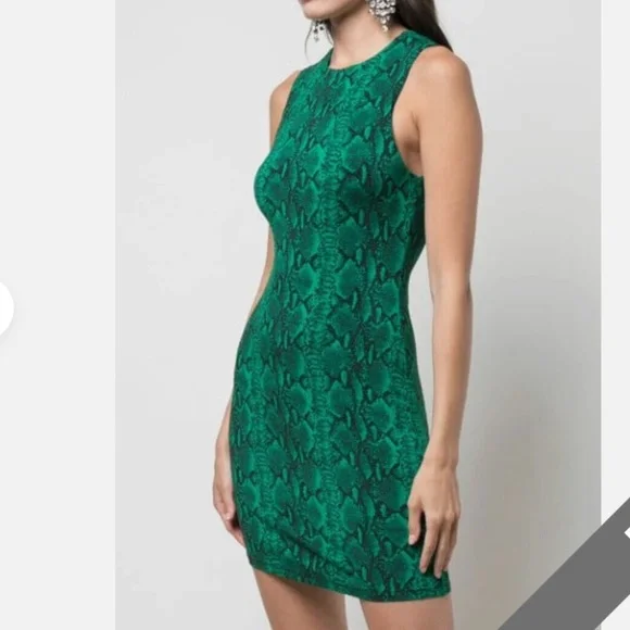 Alice + Olivia Delora Dress Green Snake Print EUC - Picture 2 of 8
